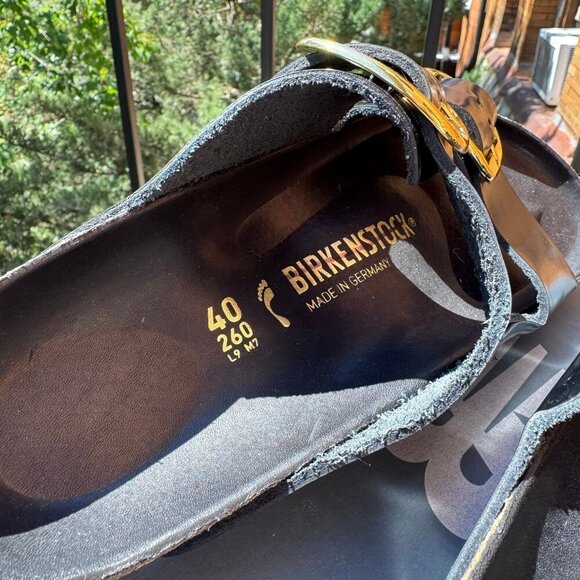 New Birkenstock Arizona Big Buckle High Shine Sandals Black Gold US 9 / EUR 40 - Picture 10 of 12